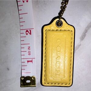 Coach Yellow Leather Rectangle Key Tag Hangtag bag charm fob w Gold Ball Chain